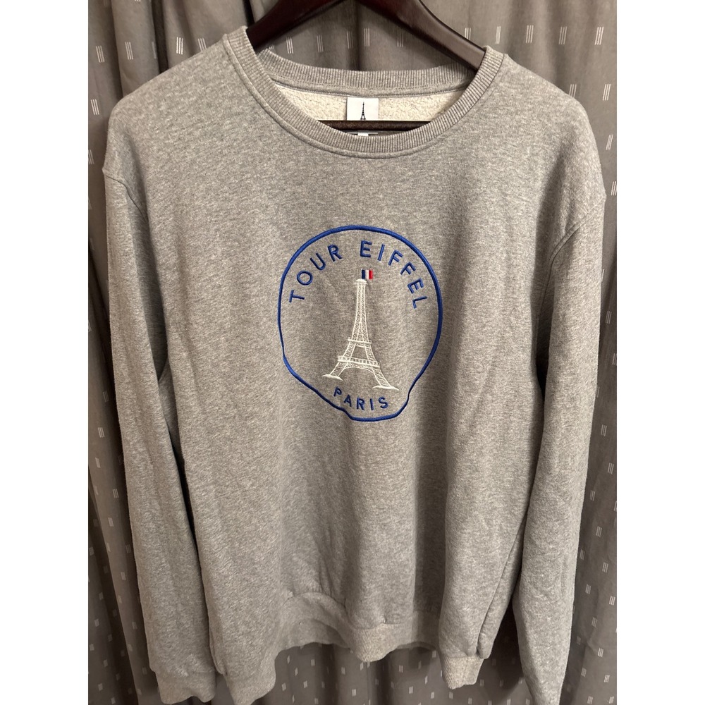 Tour Eiffel Paris Sweatshirt Adult XXL Gray Embroidered Eiffel Tower Pullover